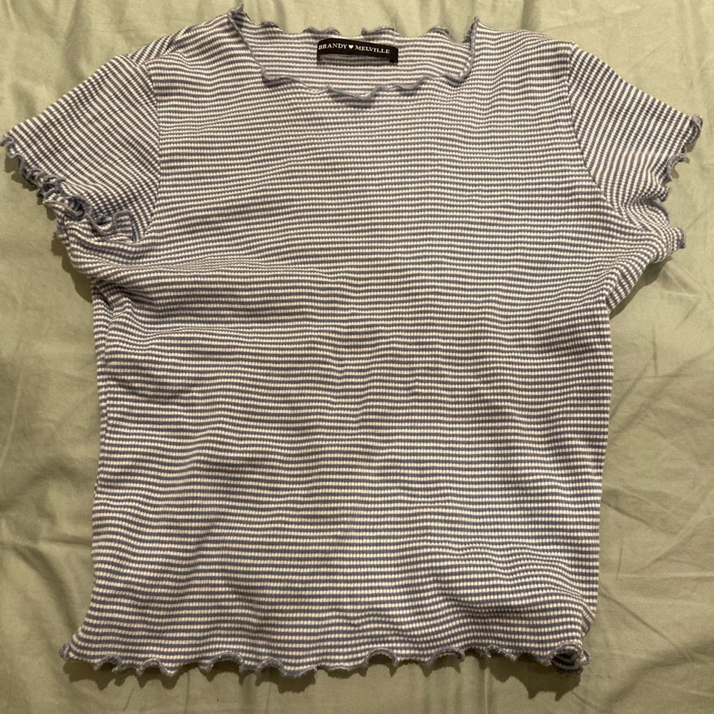 brandy melville lettuce trim baby blue striped crop top